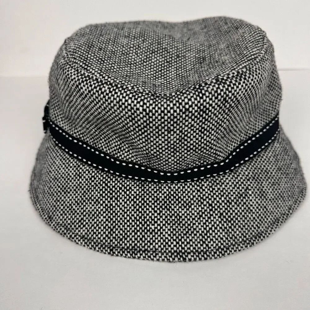 Nine West Nine & Co Women's Bucket Hat Black & White Tweed with Grosgrain Ribbon